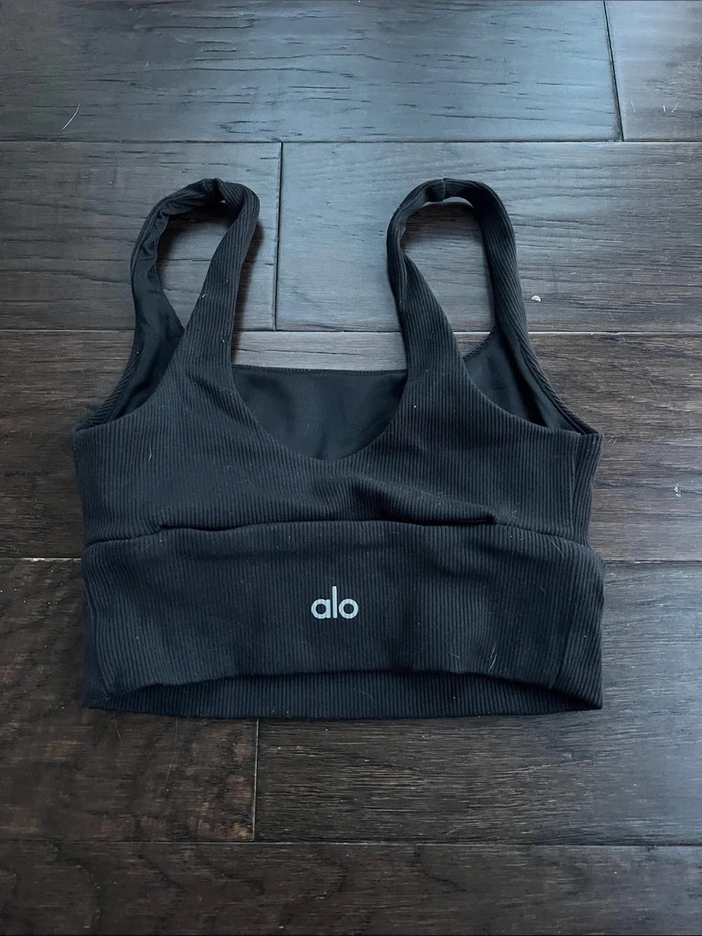 ALO Yoga Black Ribbed Scoop Neck Sports Bra